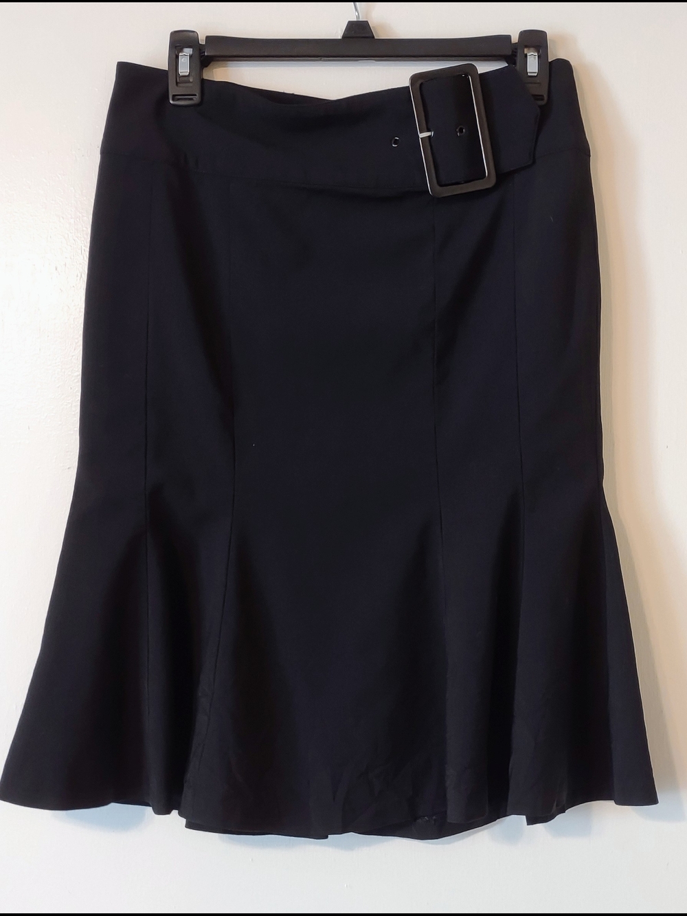 bebe Women's Black Wool Flared Belted Skirt Size 6